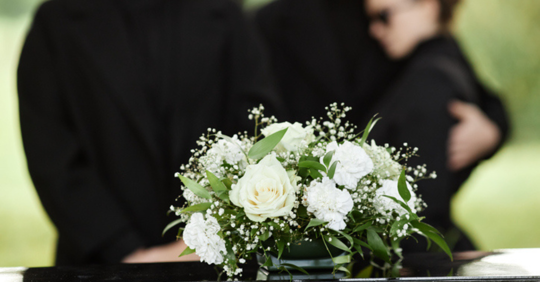Funeral flowers on casket