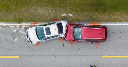 Aerial view of car accident